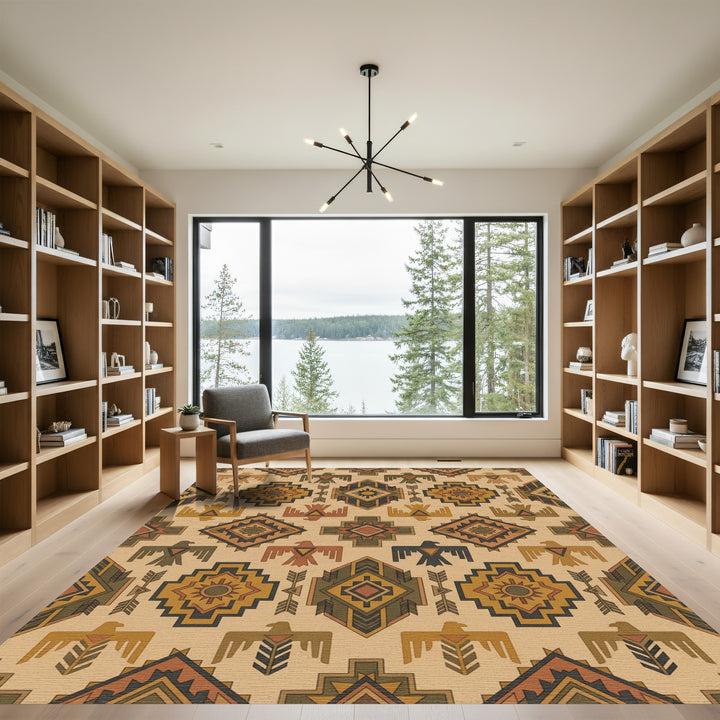 Rustic Earth Tones Sunburst Eagle Rug
