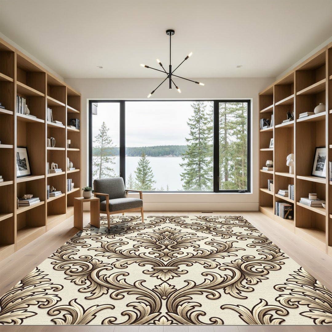 Rich Beige Baroque Swirl Rug