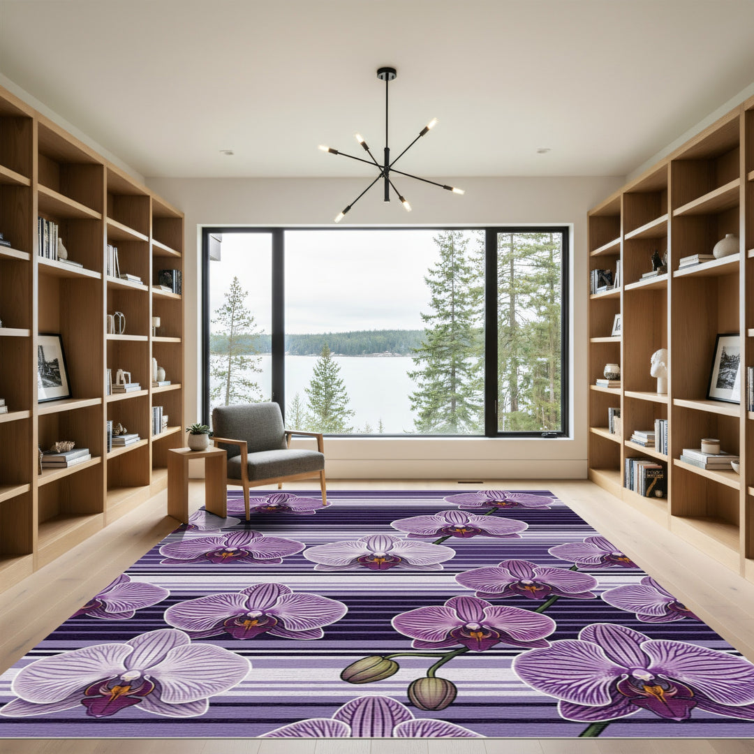 Purple Orchid Stripes Floral Rug