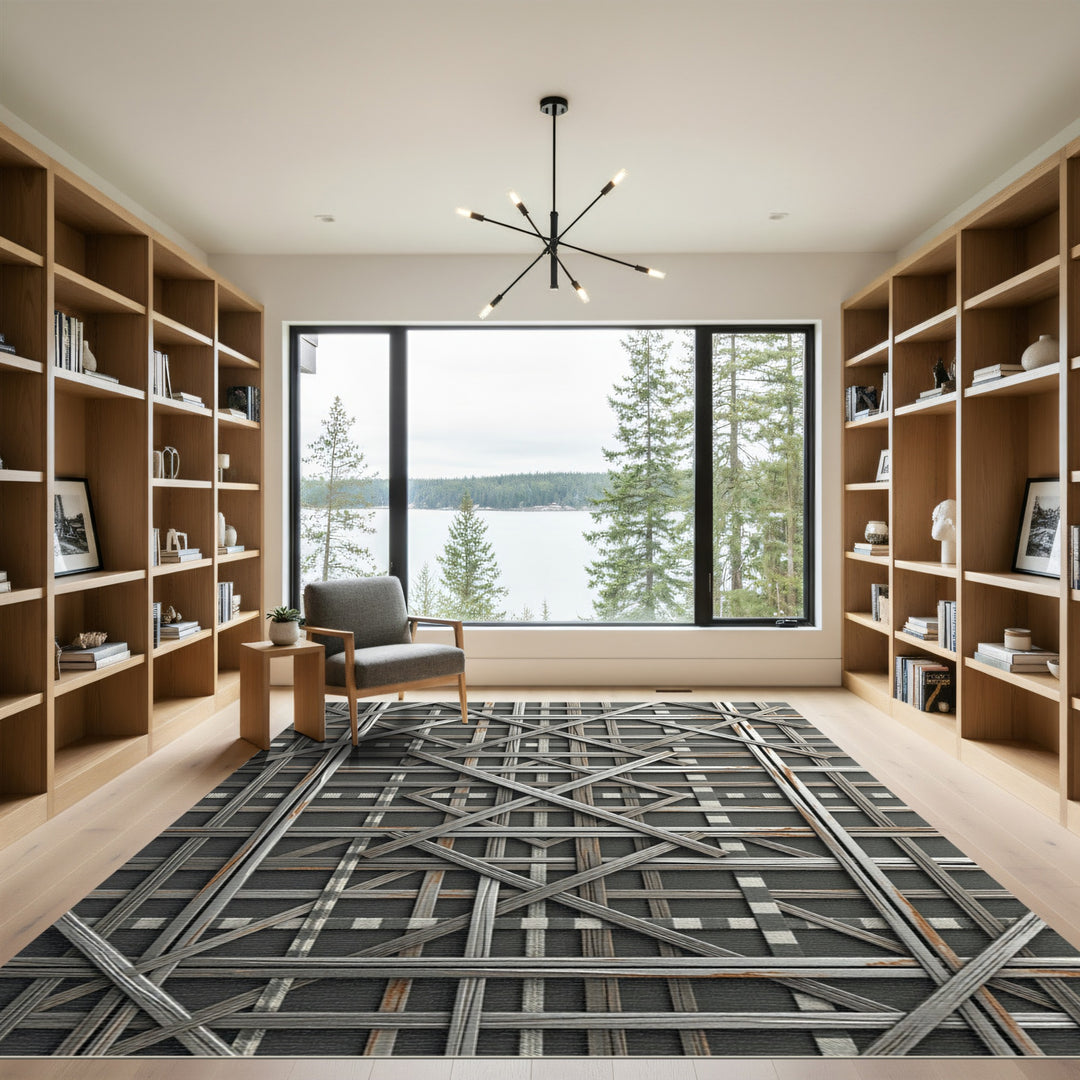 Woven Gray Rustic Lattice Rug