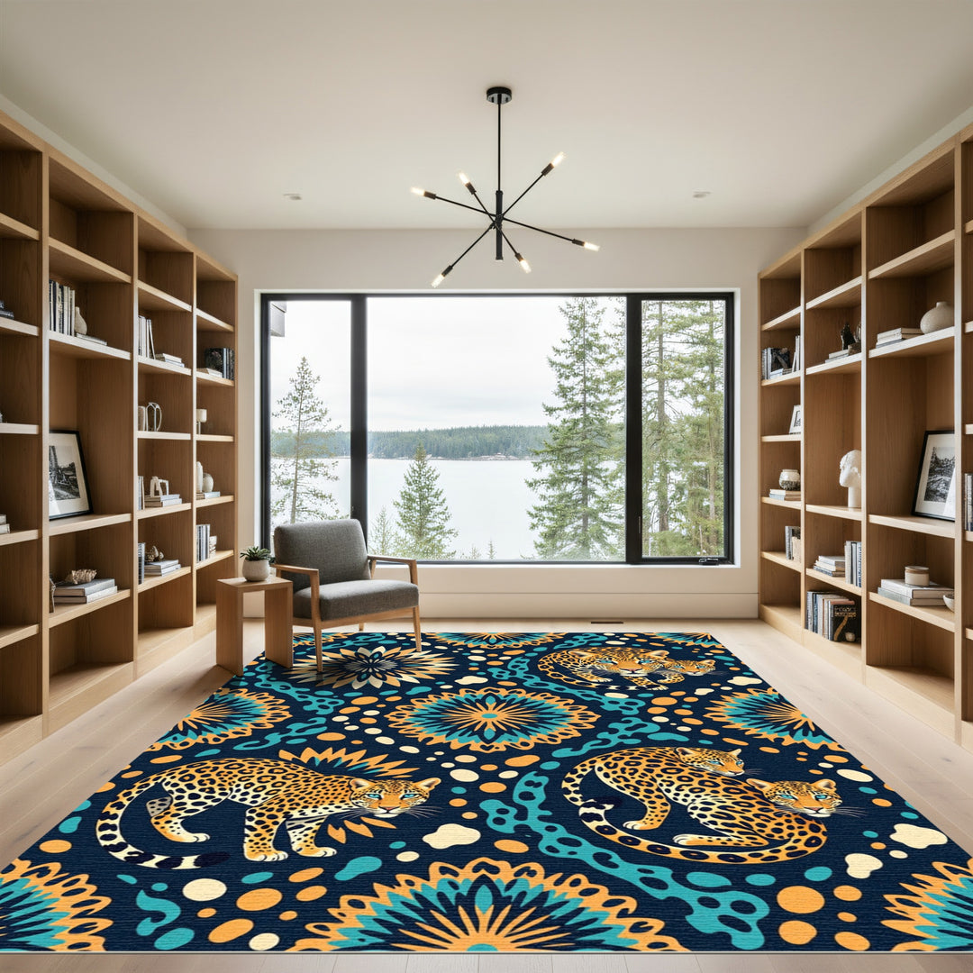Golden Leopard Family Mandalas Rug