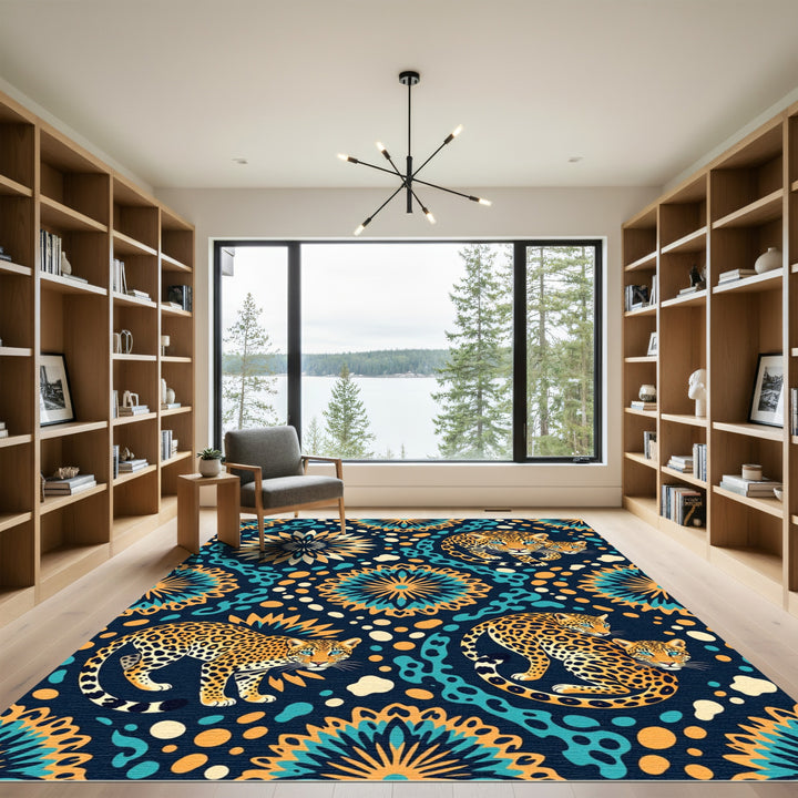 Golden Leopard Family Mandalas Rug