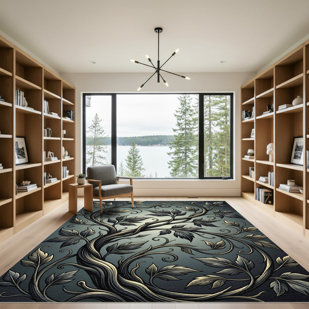 Dark Twisting Vine Foliage Rug