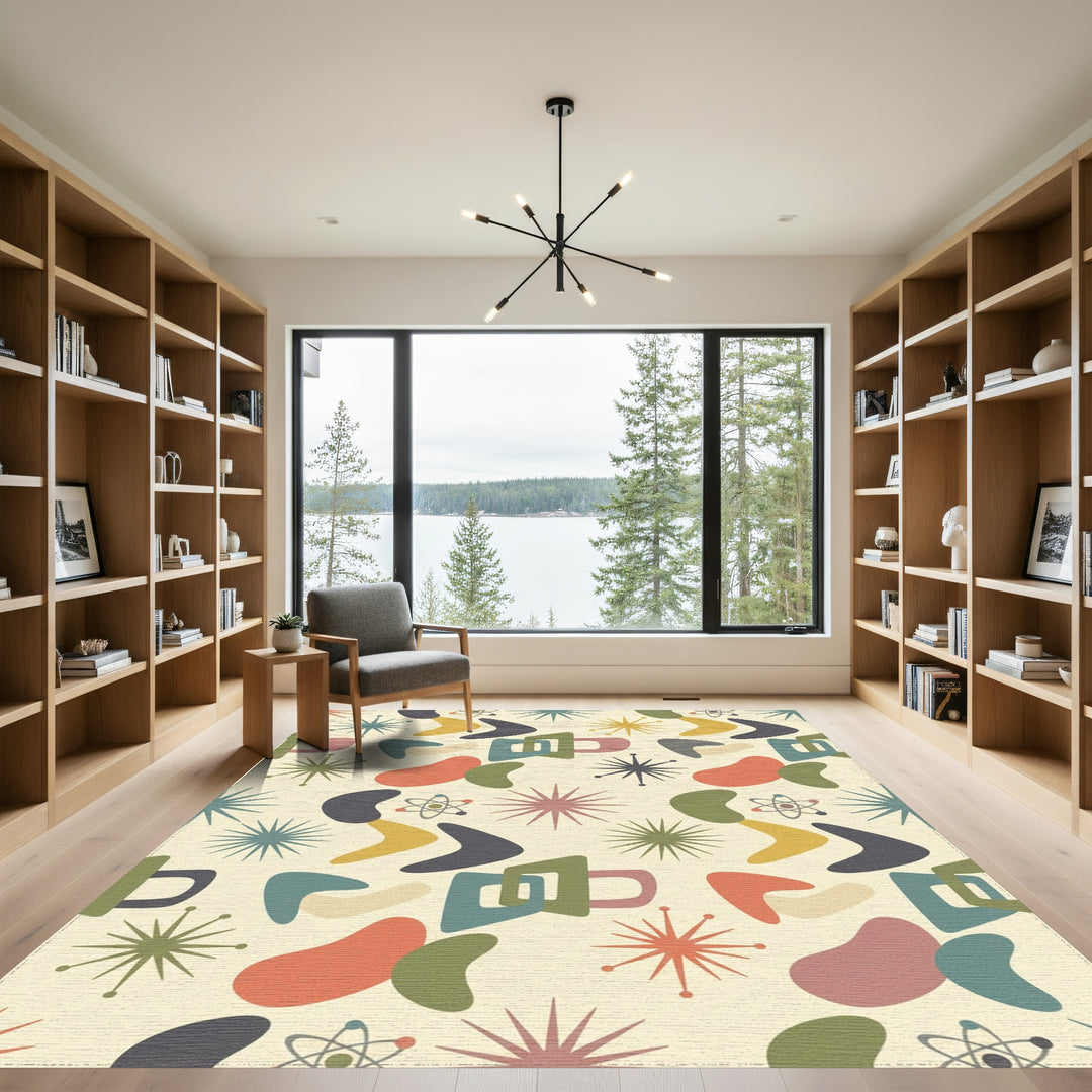 Mid-Century Starburst Atomic Boomerangs Rug