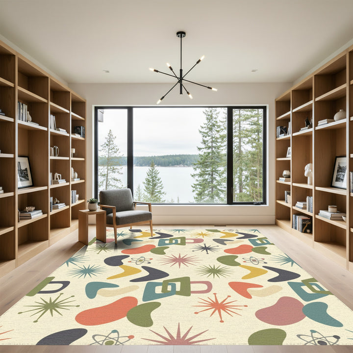 Mid-Century Starburst Atomic Boomerangs Rug