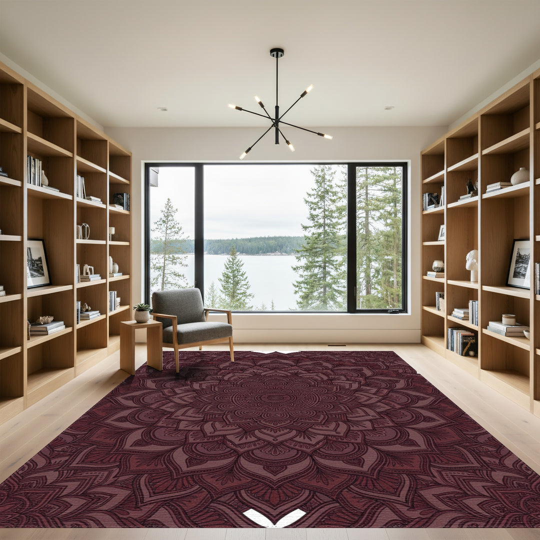 Deep Burgundy Mandala Bloom Rug