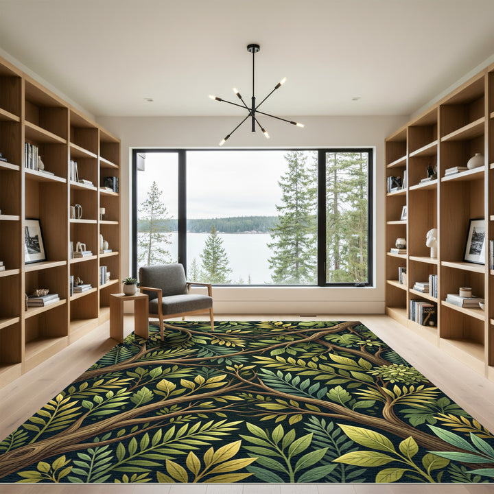 Elegant Verdant Branch Foliage Art Rug