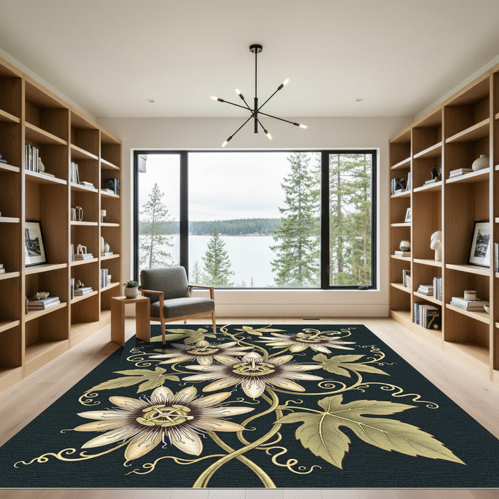 Elegant Beige Passion Flower Vines Rug