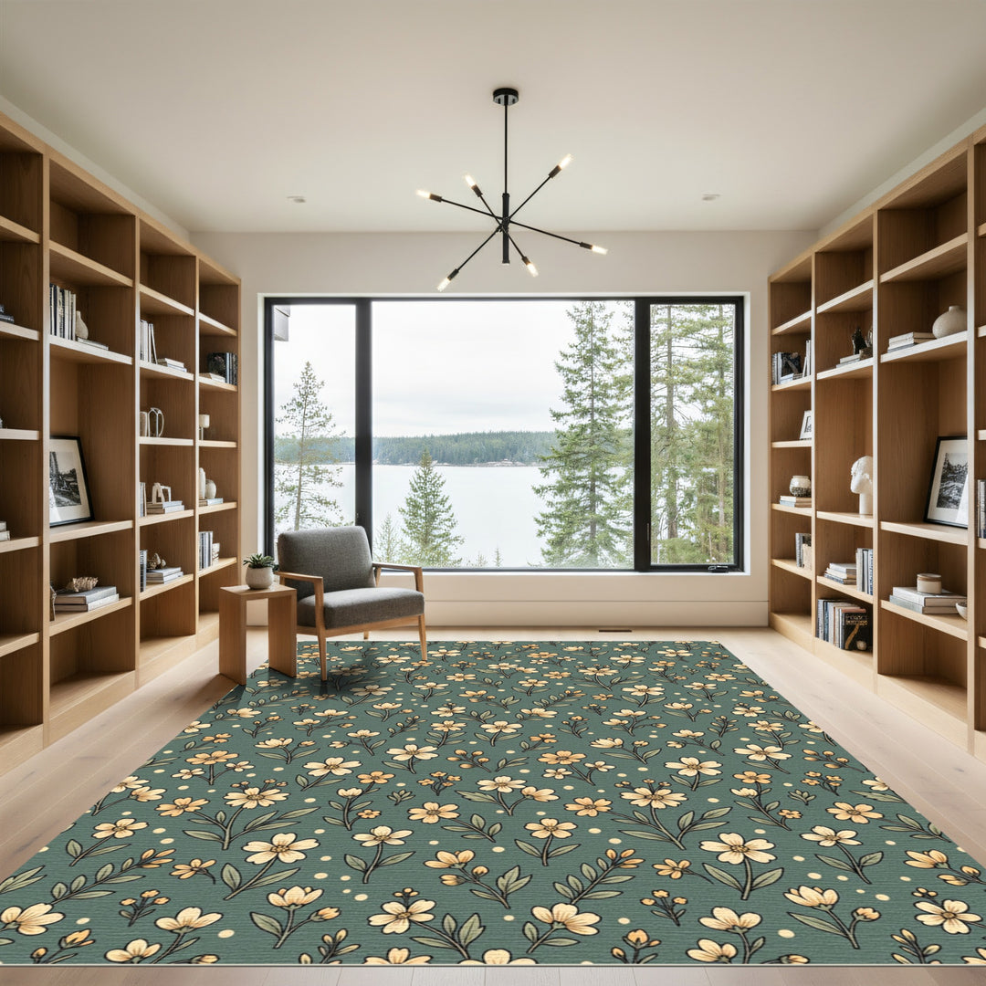 Botanical Cream Yellow Flowers Rug