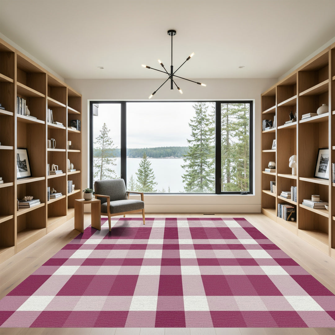Burgundy Cream Plaid Lattice Rug
