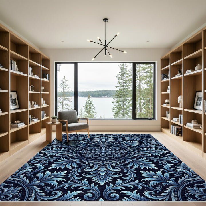 Blue Acanthus Swirl Medallion Rug