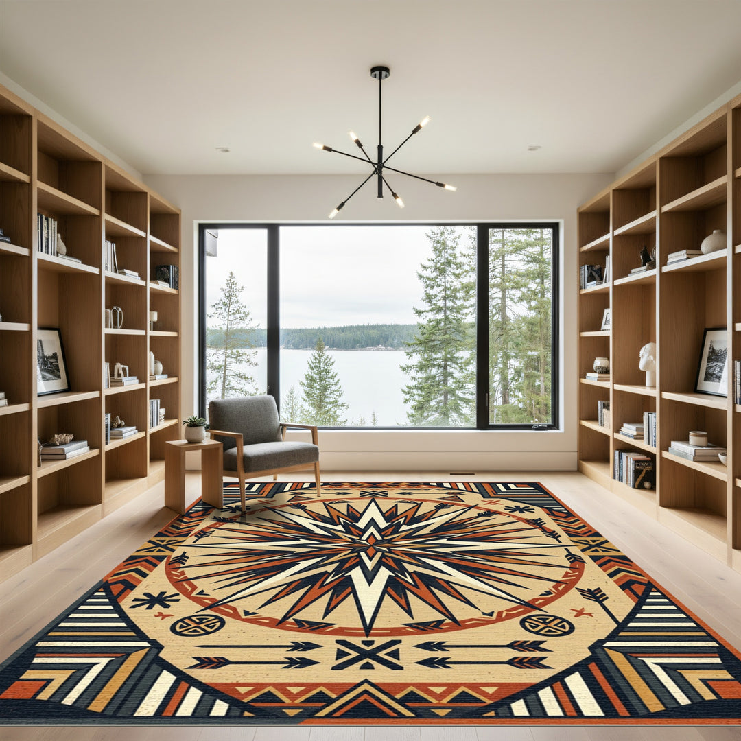 Native Sunburst Geometric Mandala Rug