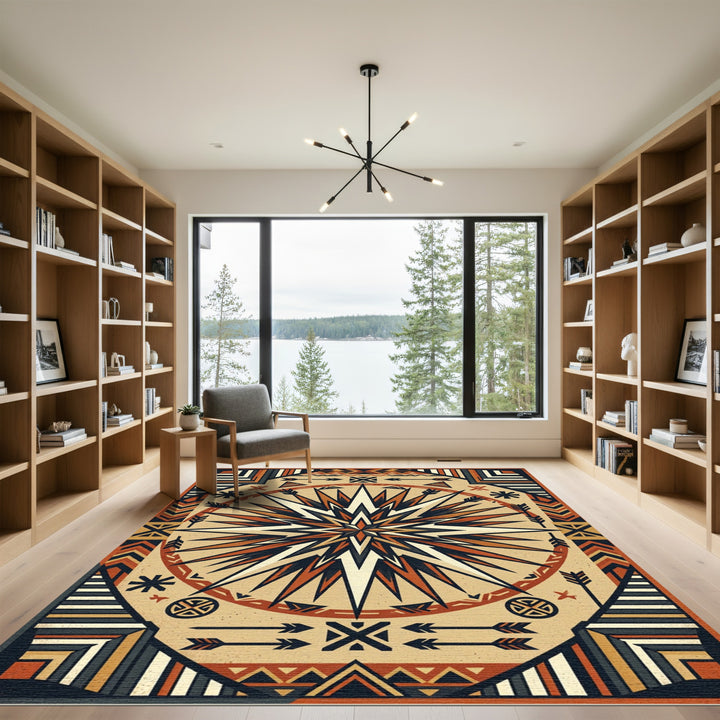 Native Sunburst Geometric Mandala Rug