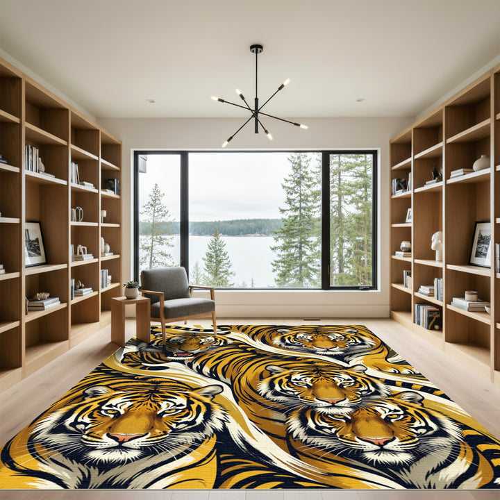 Golden Tiger Faces With Striped Texture Rug