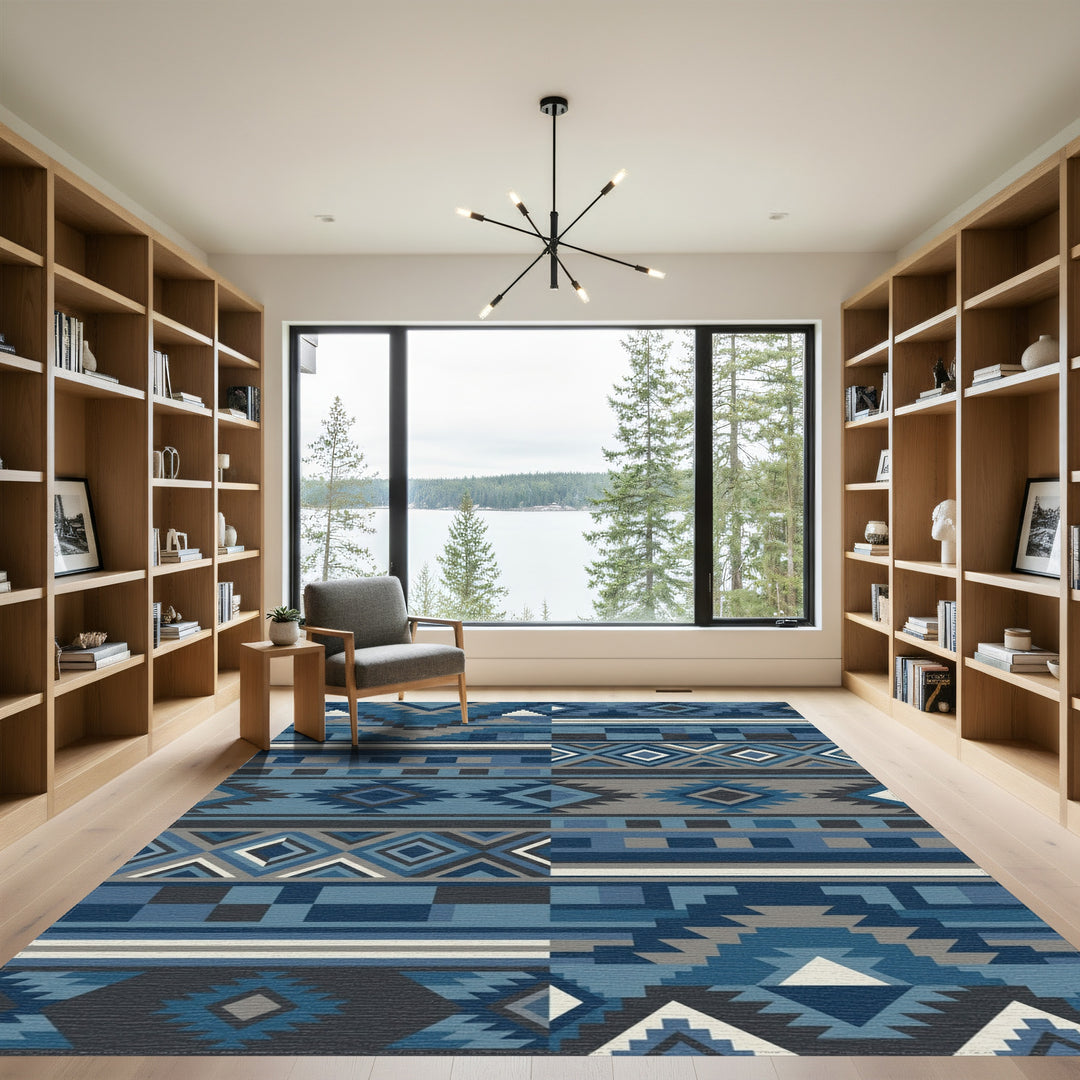 Blue Geometric Tribal Diamond Rug