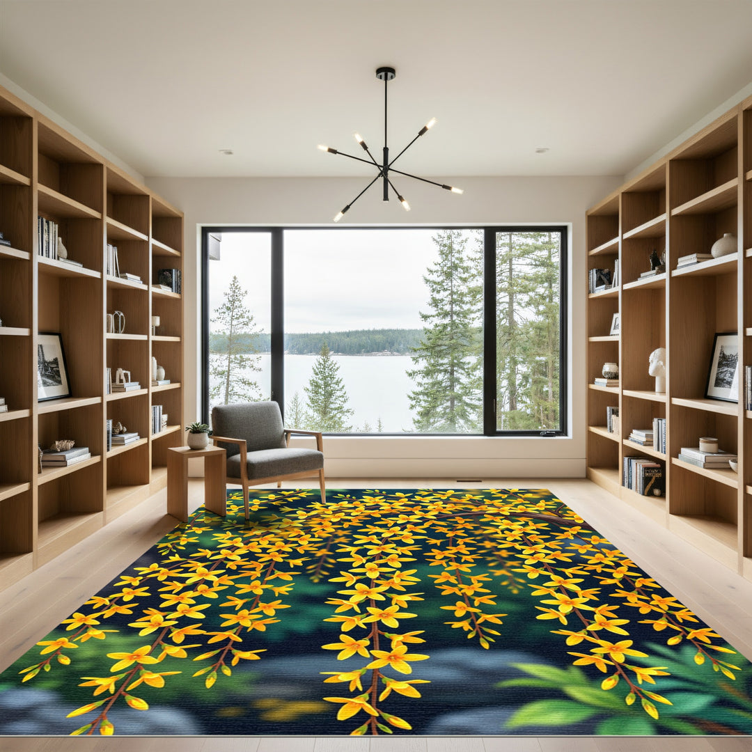 Golden Forsythia Blossom Cascade Rug