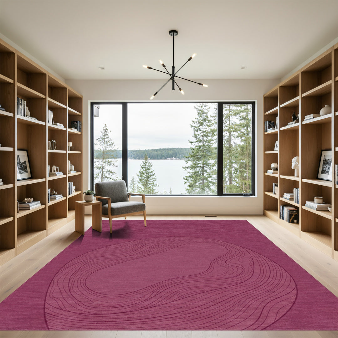 Crimson Abstract Wavy Line Enclosure Rug