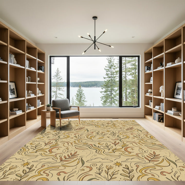 Earthy Celestial Floral Swirls Rug