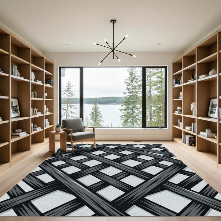Gray Interwoven Geometric Lattice Rug