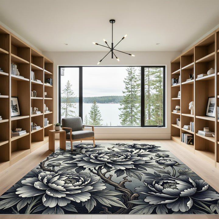 Monochromatic Peony Blossom Garden Rug