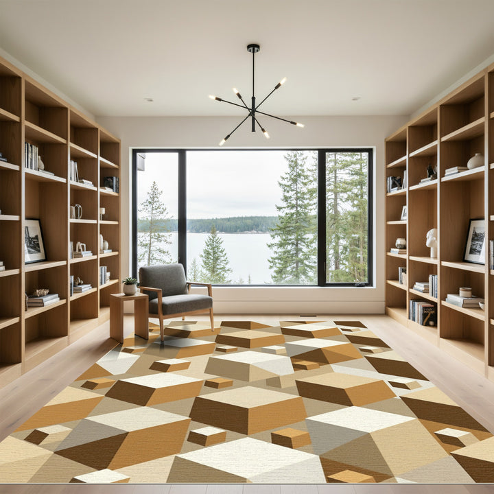 Brown Geometric Cube Tessellation Rug