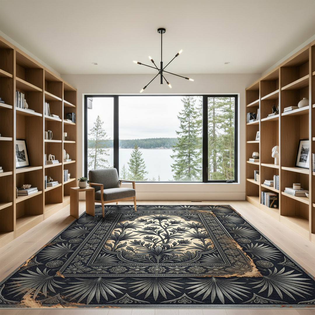 Antique Black Floral Arch Rug