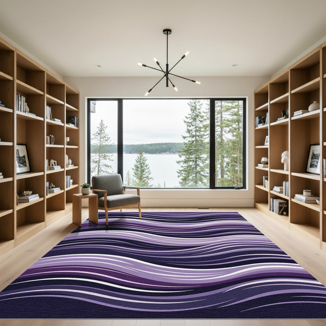 Amethyst Purple Abstract Wave Rug