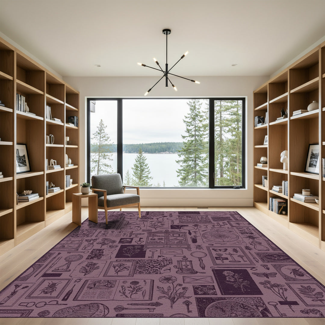 Vintage Ink Scientific Illustration Collage Rug