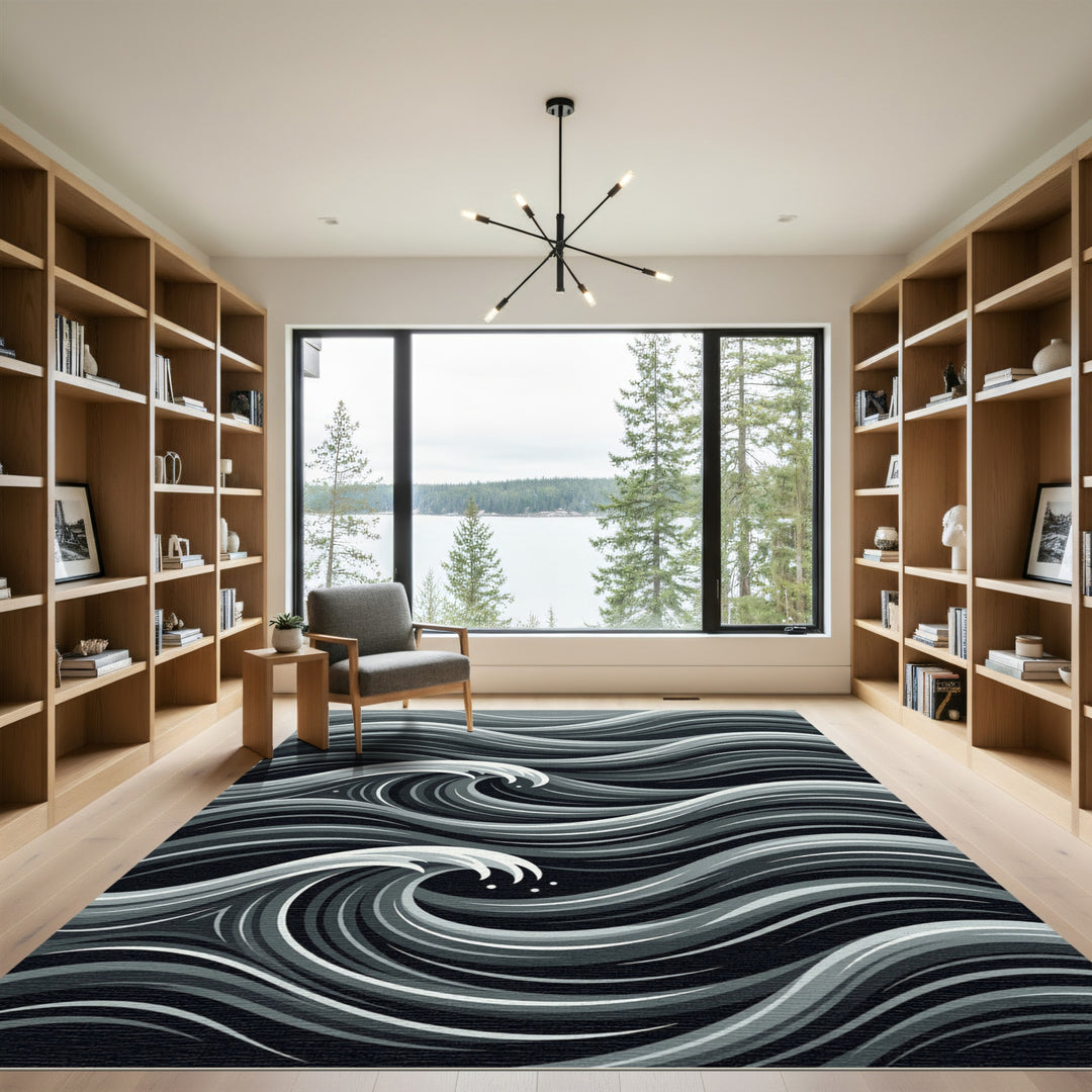 Dynamic Monochrome Swirls Rug