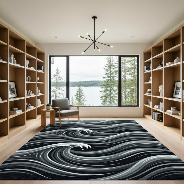 Dynamic Monochrome Swirls Rug
