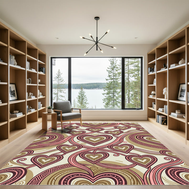 Warm Hearts Pink Tan Tribal Rug