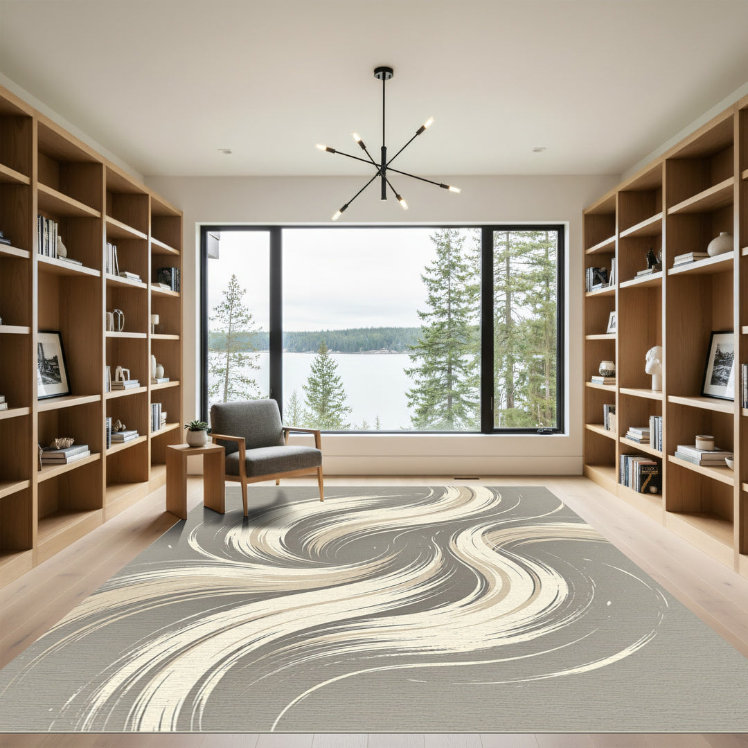 Elegant Cream Abstract Swirl Rug