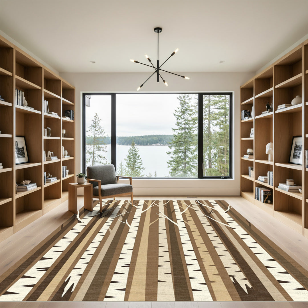 Earthy Brown Birch Tree Forest Rug
