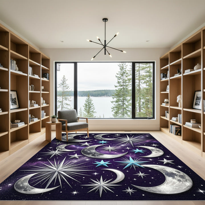 Cosmic Celestial Moon Starry Night Rug