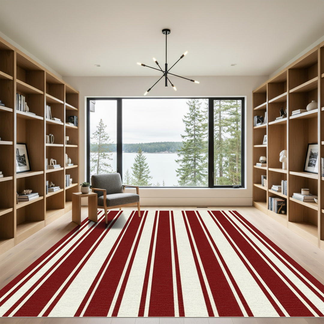 Bold Crimson Vertical Stripe Rug