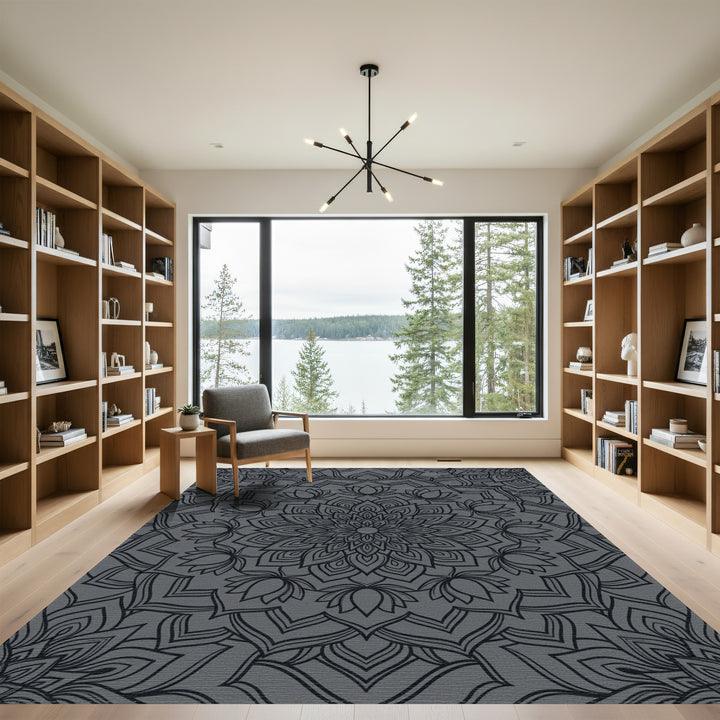 Charcoal Gray Lotus Mandala Rug