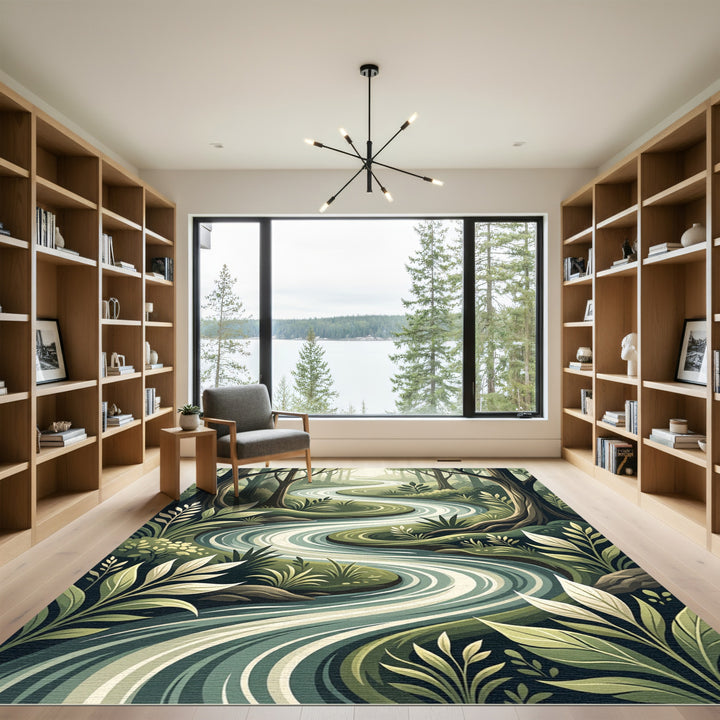 Serene Forest River Foliage Design Rug
