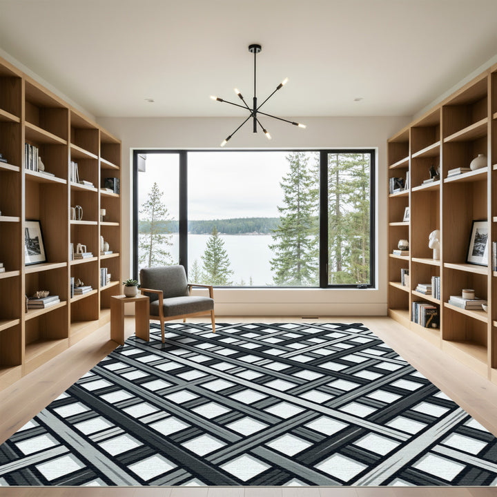 Monochrome Intersecting Grid Rug