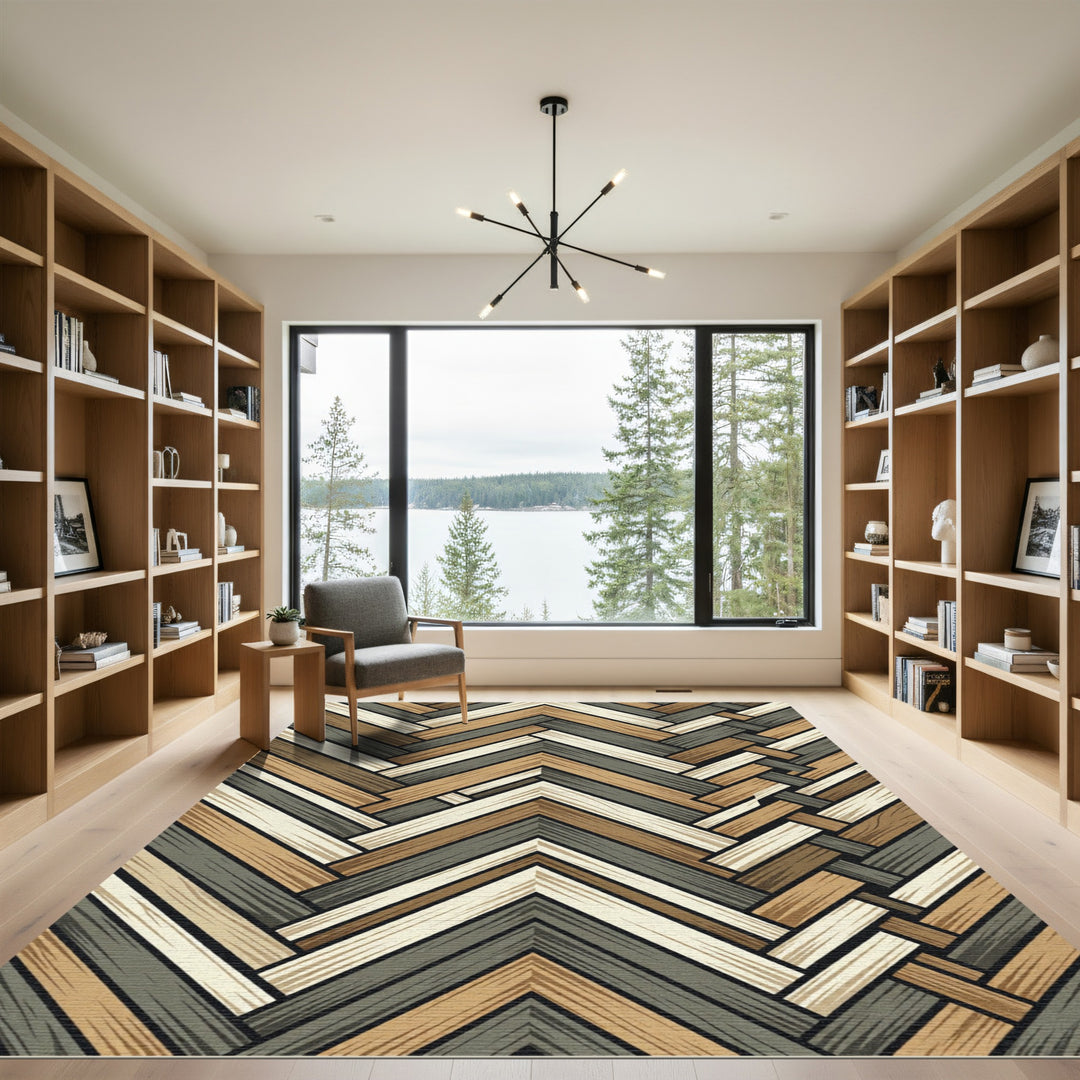 Natural Wood Herringbone Chevron Rug