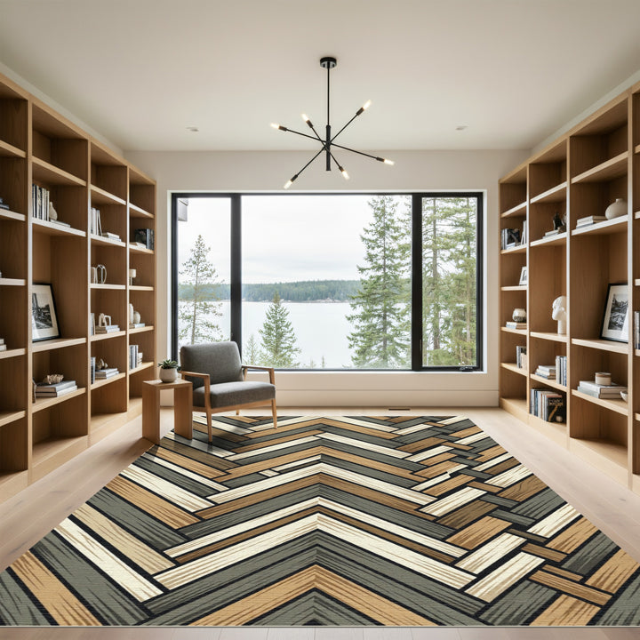 Natural Wood Herringbone Chevron Rug
