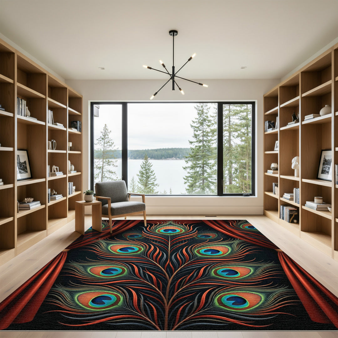 Emerald Peacock Feather Opulent Drape Rug
