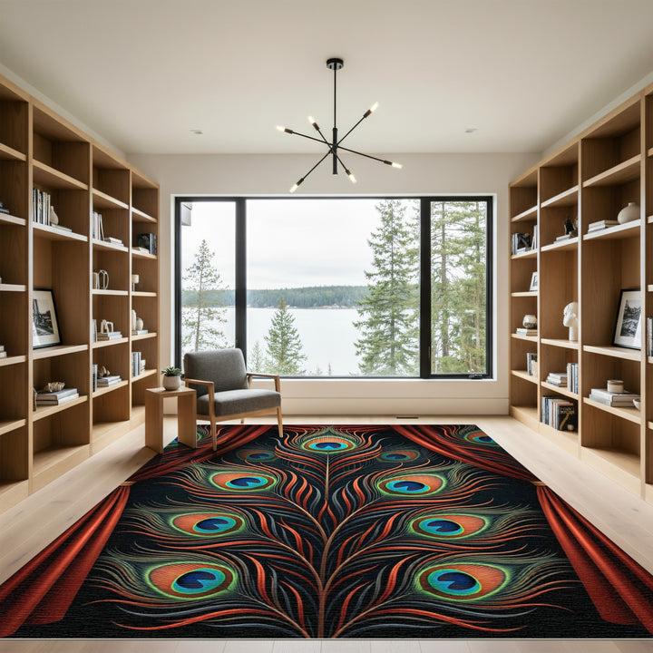 Emerald Peacock Feather Opulent Drape Rug