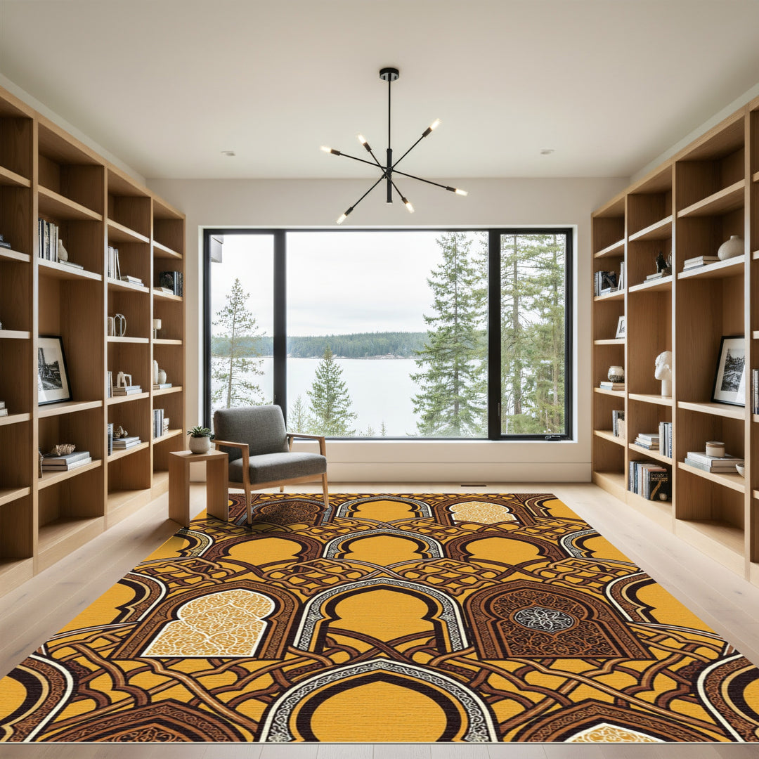 Ornate Gold Archway Geometric Rug