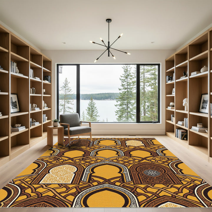 Ornate Gold Archway Geometric Rug