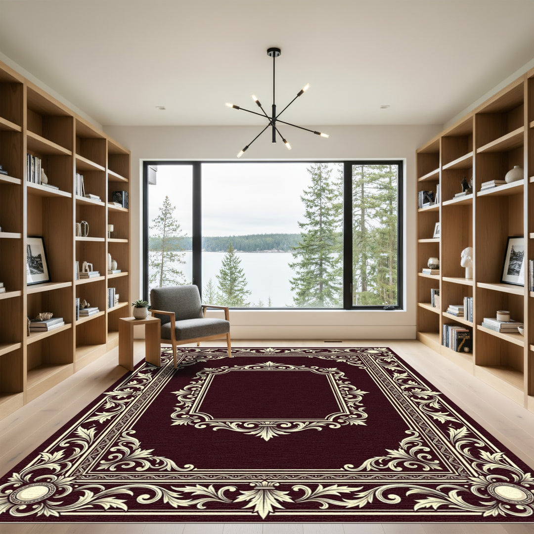 Ornate Cream Acanthus Leaf Frame Rug