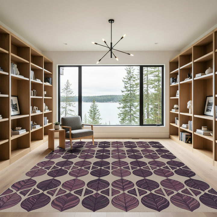 Deep Plum Leafy Intertwined Geometric Rug