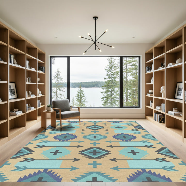 Native Arrow Turquoise Geometric Medallion Rug