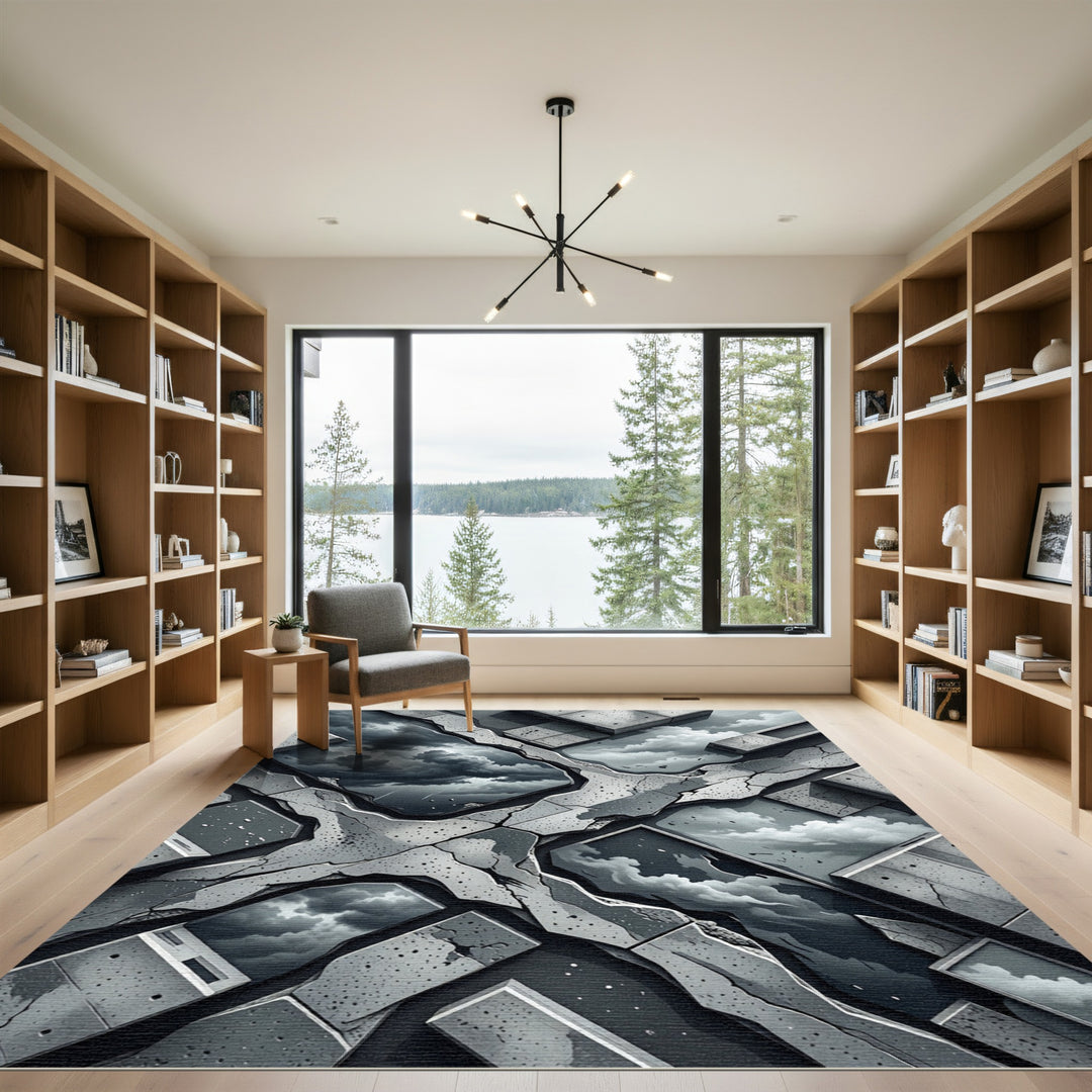 Concrete Sky cracked abstract Rug