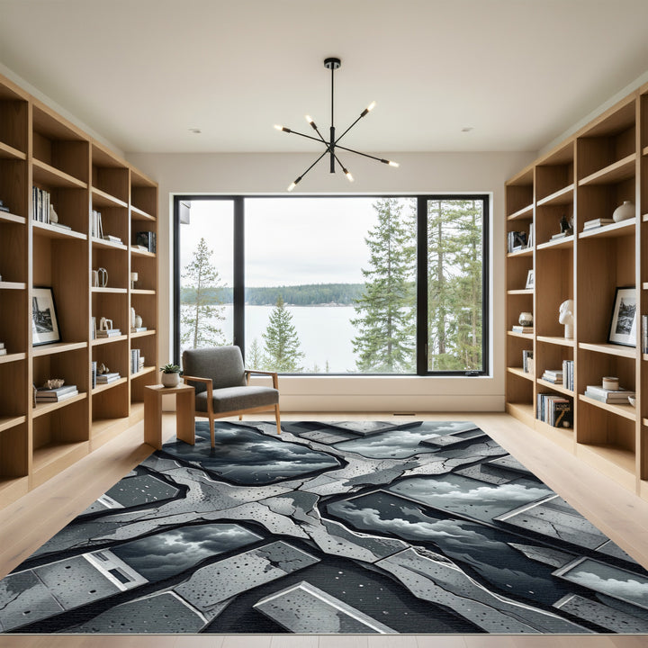 Concrete Sky cracked abstract Rug