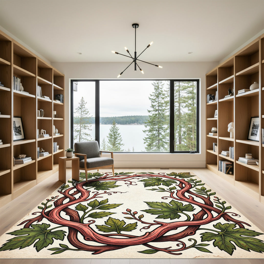 Vibrant Red Vine Grape Leaf Garland Rug